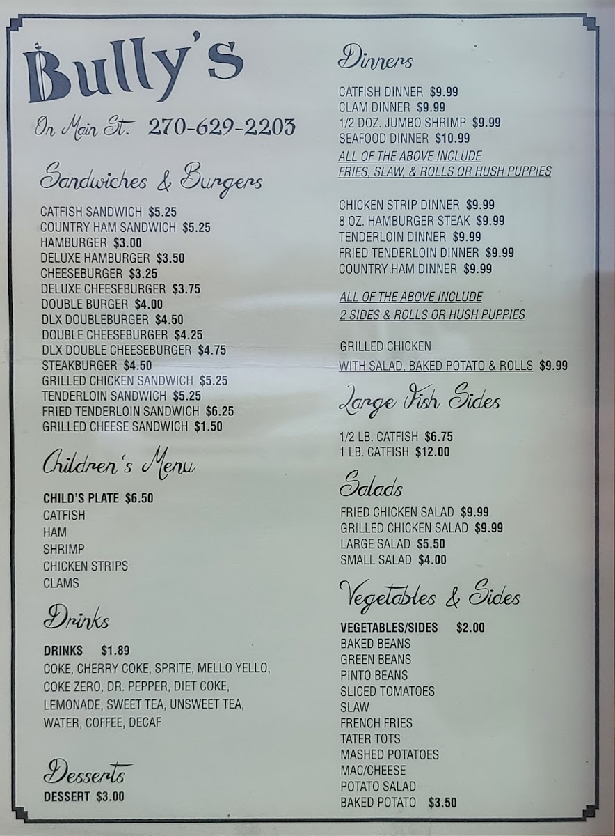 Menu Bully's On Main St.-3